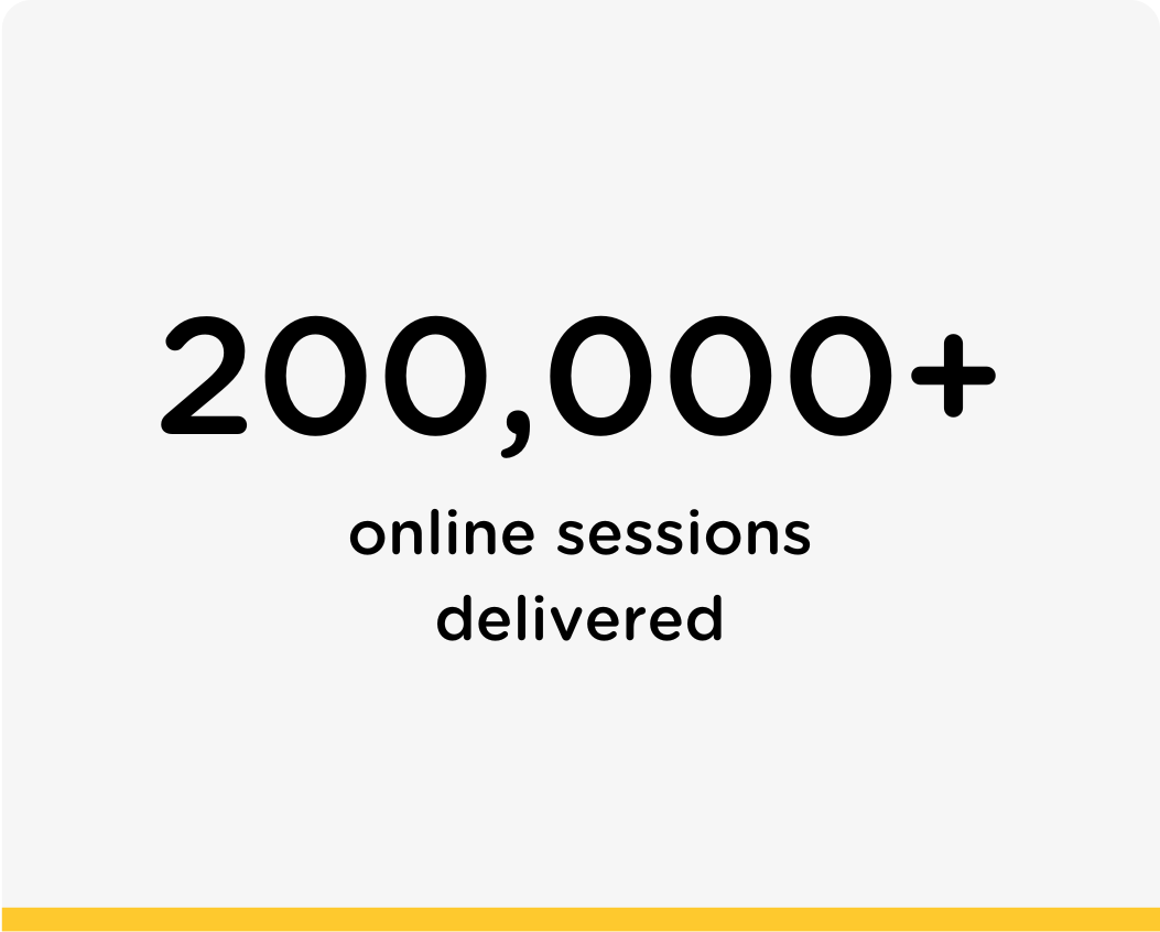 A stat highlighting Healios has delivered over 200,000+ online sessions 